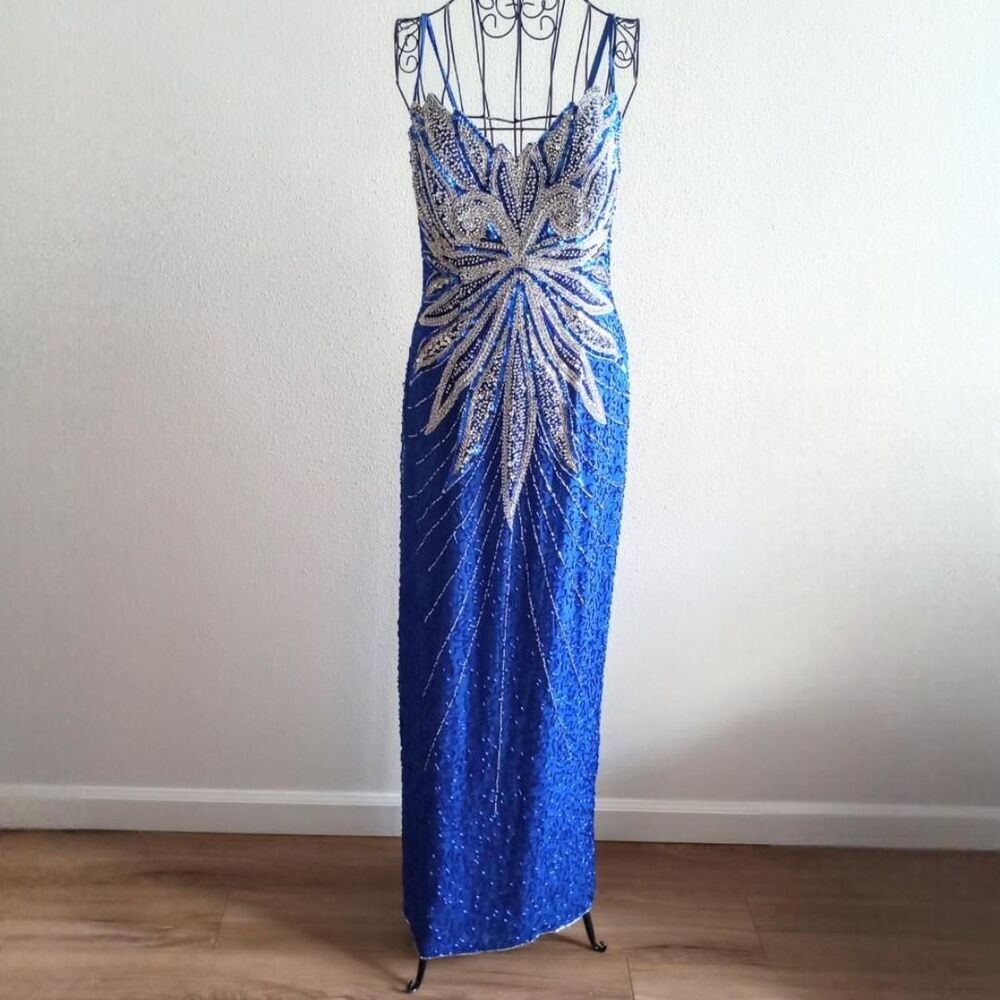 Vintage Long Purple Mermaid Long Sleeve Beading Prom Dress